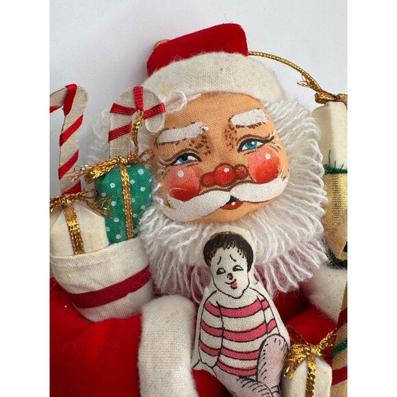 Vintage Santa Clause Ornament Hand Painted With Stockings Gift Box Candy Canes D - Picture 2 of 7